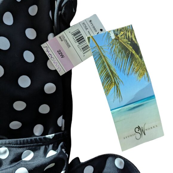 NWT Studio Works 22W Black Polka Dot Wrap Front Built-in Bra 1 Pc Swimsuit - Picture 6 of 7